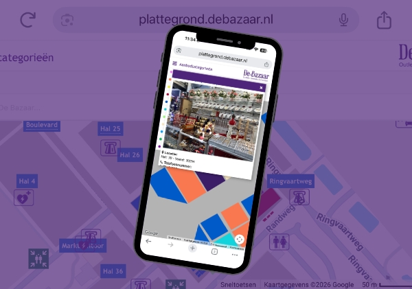 Elke winkel staat met alle gegevens op de digitale plattegrond, zodat je klanten je altijd kunnen vinden.